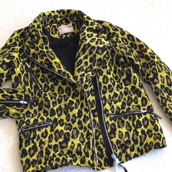 TODAY ONLY! Free People Femme Fatale Moto Style Jacket, Yellow Leopard Print, XS - Picture 3 of 16